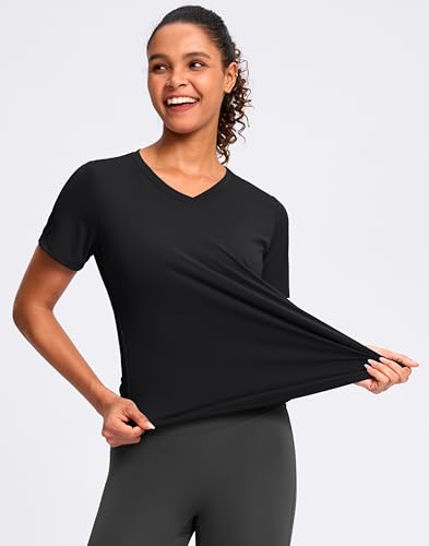 Womens Workout Tops V-Neck Short Sleeve UPF 50+ Sun Shirt Moisture Wicking Quick Dry Top for Gym, Running, Athletic3