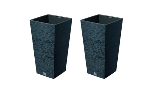 Stolmet Square Tall Modern Look Planter Flower Pot Set (2-Pack) - Indoor & Outdoor Garden Decor, Available in 5 Colours - Furu Design with Removable Insert (Anthracite, 26.6L Pack of 2)