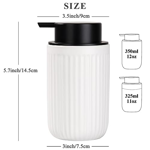 Image of BosilunLife Foam Hand Soap Dispenser - White Ceramic Foaming Soap Dispenser for Bathroom 12oz Refillable Liquid Lotion Soap Dispenser with Rust-Proof foaming Pump for Countertop
