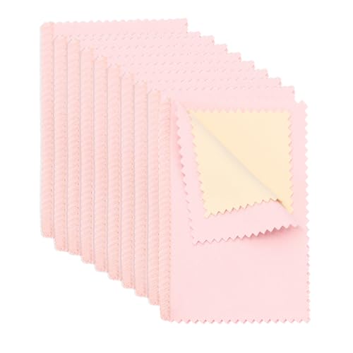 PATIKIL Paño de limpieza de joyas de 6 x 4 pulgadas, paquete de 10 paños de limpieza de algodón puro, cuarta capa para monedas de oro y plata, color rosa