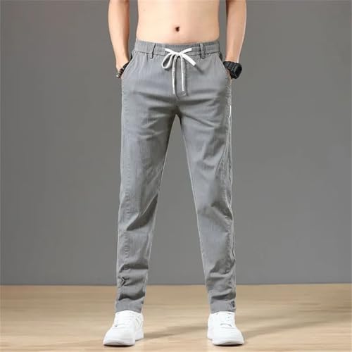Men's Casual Slim Fit Trousers Cotton Drawstring Mid-Rise Elastic Waist Business Office Trousers4