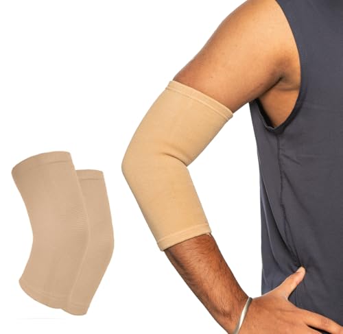 Kinestix Unisex Elbow Support (2-Pack) Stretchable Sleeve Brace – Lightweight Compression for Tendonitis, Repetitive Strain & Joint Pain Relief – Beige Arm Support – Unisex Fit for Work & Daily Use - XXL