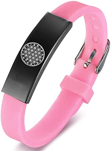 Pulsera ajustable de silicona con símbolo de curación de flor de la vida para mujeres, hombres, adolescentes, recordatorio espiritual de origen metafísico de la vida para meditación, joyería