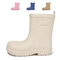 DRECAGE Kids Wellies Waterproof Rain Boots Boys & Girls Non-Slip Rubber Outdoors Unisex Childrens Wellington Boots Beige 2 UK 34 EU