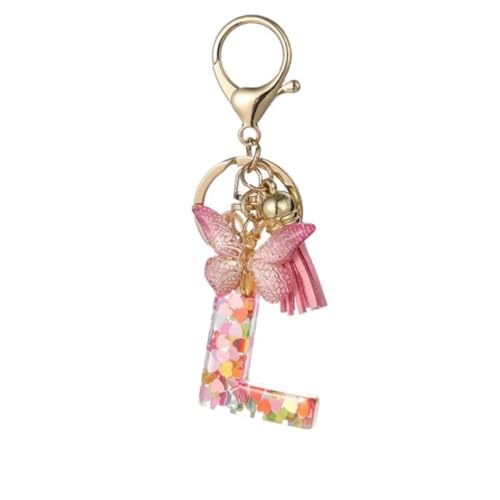 Image of GEOCARTER Lightweight Fashion Initial Letter Key Ring with Butterfly Pendant & Tassel, Stylish Purse Charm for Handbags, Car Keys, Gifts for Girls & Women