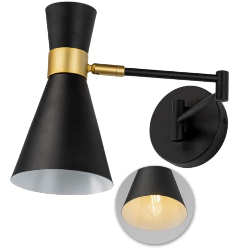 Image of OSYNNIQ Wall Sconce Light with Adjustable Swing Arm for Bedside Reading | Wall Lamp, Modern, Industrial, Lighting Fixture, Black, Hardwired, for Bedroom /Living Room /Indoor, E26 Bulb Included