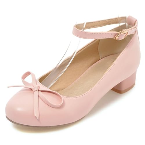 Ladies Block Low Mid Heels Closed Toe Mary Jane Pumps Bow