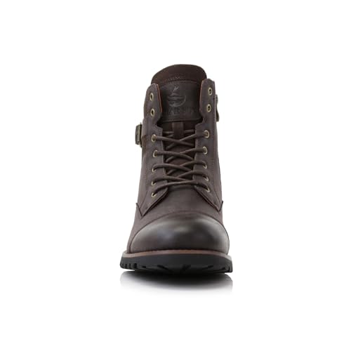 Image of Polar Fox Men's Military Style Combat Boot Collection | Men's Cap Toe Ankle Boots with Lace-Up & Side Zipper