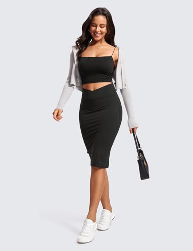 CRZ YOGA Butterluxe Midi Pencil Skirts for Women V Cross High Waist Bodycon Stretch Casual Work Skirt3