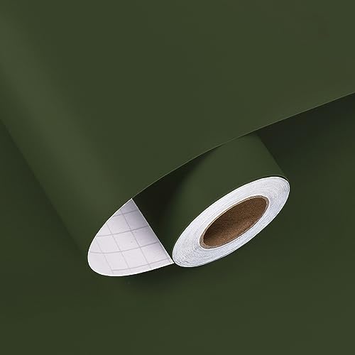 HotDecor Dark Green Wallpaper for Living Room 60cm X 300cm - Vintage Sage Self Adhesive Kitchen Counter Vinyl Wrap - Plain Green Bedroom Waterproof Worktop Covering