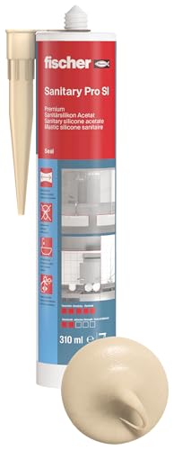Fischer Sanitärsilikon DSSA BG Silikon zum Abdichten & Verfugen im Sanitär- und Küchenbereich Kartusche für zahlreiche Anwendungen und Baustoffe 310 ml beige Bahama-beige