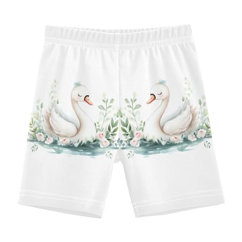 Roses Swan White Girls Bike Shorts Toddler Soft Cotton Under Dress Dance Shorts