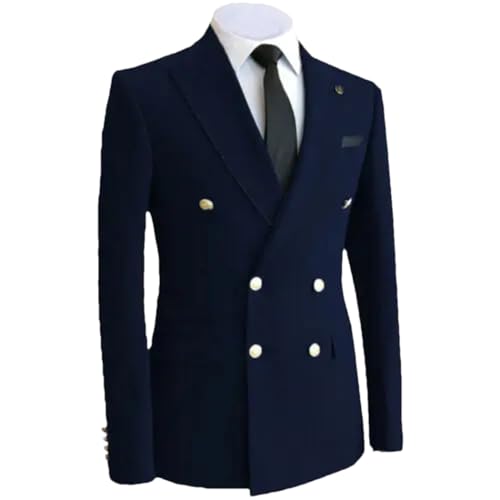 Mens Wedding Suits Jacket Formal Double Breasted Slim Fit Wool Blend Blazers Tuxedos Prom Dress Coat - Main Image