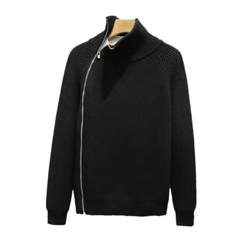 Men’S Loose Fit Side Zipper Cardigan Sweater Retro Style Turtleneck None Zipper Sweater