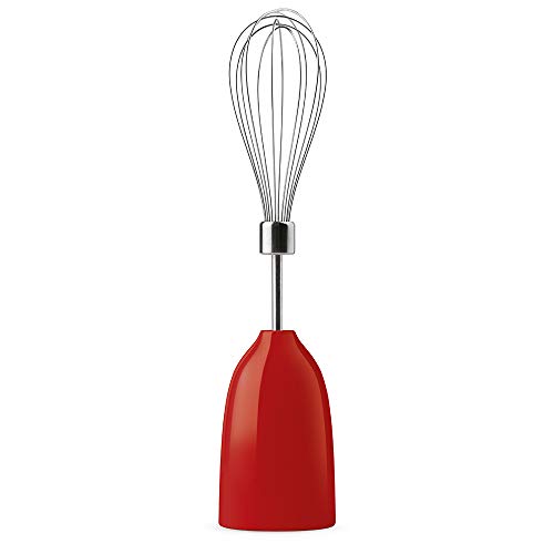 Image of SMEG Handheld Immersion Blender with Beaker, Chopping Bowl w /Lid, Wire Whisk, 5 Speed Controls, made with Stainless Steel Blades and Ergonomic Design (Red)