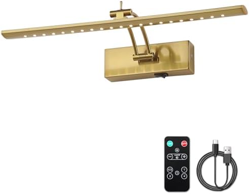 JOOSENLUX Rechargeable Picture Light - Wireless Art Display Lights with Dimmer, Timer Off & Swing Arm,Battery Operated & 5000mAh Capacity,Brass Finish 16
