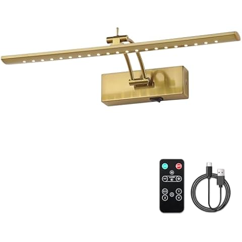 JOOSENLUX Battery Operated Picture Light 5000mAh Rechargeable Wall Light Wireless Art Display Lights Brass 15.94” with Swing Arm with Dimmer and Timer Off Function CRI95+ Cover