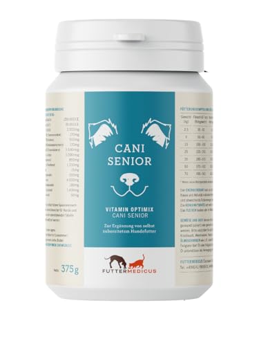 Futtermedicus Vitamin Optimix Cani Senior | 375 g | Ergänzungsfuttermittel für alte Hunde | Für seniorengerechte Koch- und Barf-Rationen | Mit B-Vitaminen, Zink & Vitamin E