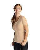Tommie Copper Womens Short Sleeve V Neck Compression Shirt with Front Zipper – Posture Corrector Back & Shoulder Support - Nude, Medium
