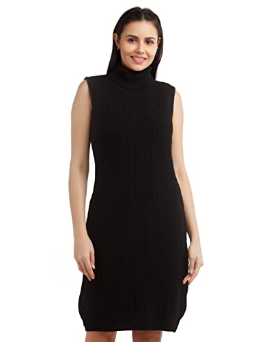 Image of Zink London Women's Black Solid Straight Short Dress