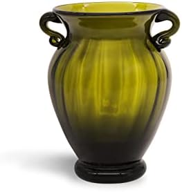 BALIOS Amphora Glass Table Vase, 17.5CM Height, Decorative Bud Vase for Home Decor, Centrepiece Table Decorations, Dining Room, Living Room, Office, Floral Arrangement (Dark Olive Green)