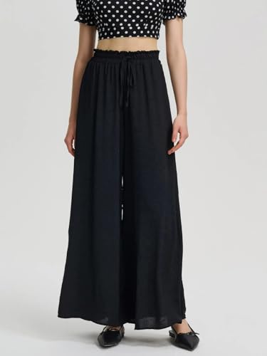 Image of KOTTY Women's Wide-Leg Trouser|Palazzo Pants|High Waist Flowy Trousers with Drawstring|Lightweight Casual & Travel Wear|Women Trousers Pants