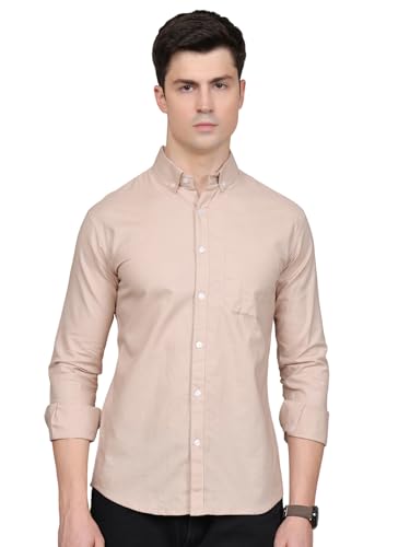 Image of Majestic Man Classic Slim Fit Solid Cotton Casual Shirt with Button-Down Collar
