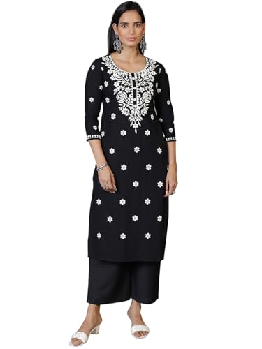 Image of Libas Womens Embroidered Viscose Straight Kurta for Women | Ethnic wear | Bridal Suit | Wedding Dress | Occasion wear