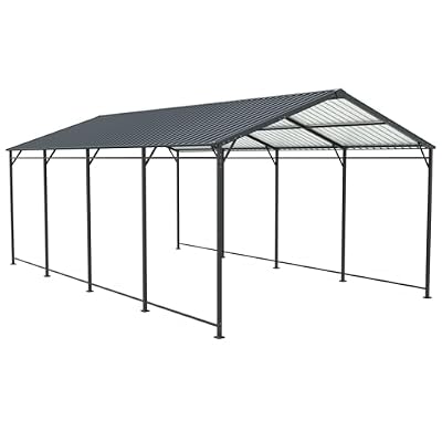 JT 12×21FT Outdoor Carport, Car Garage Shelter with Galvanized Metal Roof &Aluminum Frame for Car,Large Single Side Carport (Charcoal-12ft*21ft-Z)