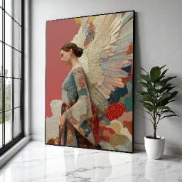 Tableau sur toile déco salon moderne affiche portrait femme éthéré avec cadre en bois