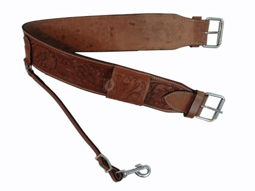Rear Cinch Western Saddle Girth Roping Ranch BARREK Racing Pleasure Trail Rodeo Leather CINCHES 36' Long END to END (Flower Tooled)