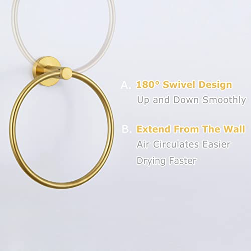 Hand Towel Ring Brushed Gold, Aomasi 304 Stainless Steel Swivel Bath Towel Holder Blank Wall Decor, Chic Bathroom Accessories #TOP5