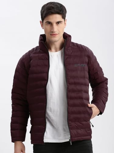 Image of SHOWOFFFF Men Solid Puffer Jacket | Mock Collar Full Sleeves Nylon Jacket for Mens | Slim Fit Regular Length Jacket for Men's