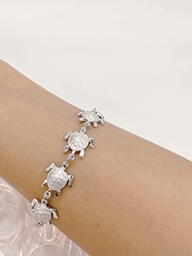 Arthur's Jewelry 925 solid sterling silver rhodium plated Hawaiian sea turtle bracelet medium 7.5"4