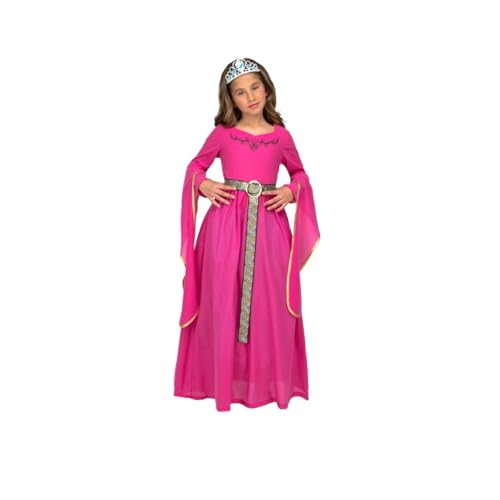 My Other Me - Disfraz Princesa Niña, talla 5-6 años. Incluye vestido largo rosa con detalles dorados y plateados con mangas largas colgantes, y diadema plateada con brillantes.