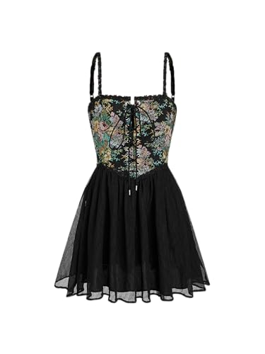CIDER Secret Garden Corset Mini Dress: Black, L at Amazon Women's Clothing store