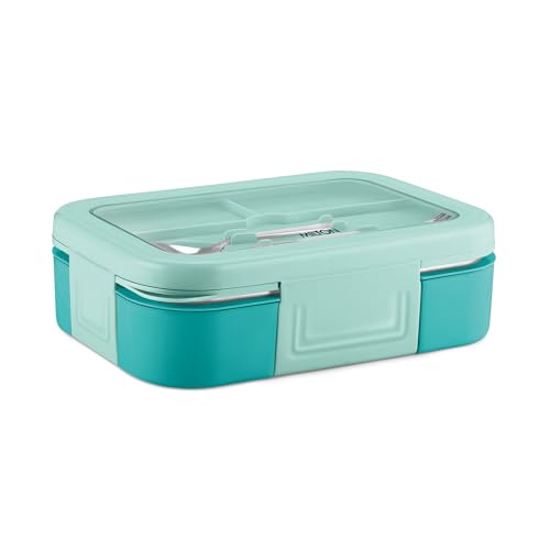 Image of Milton Ethan 3 Inner Stainless Steel Tiffin Box for School, 3 Partition, Steam Release Plug | PU Insulated, Leak-Proof, Food Grade I Lunch Box for Kids Boys, Girls with Snap Lock Lid,600 ml,Aqua Green