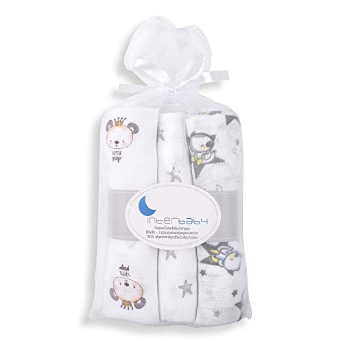 Interbaby 99980-31 - Pack de 3 Gasas en Gris 80x80 cm, unisex Cover