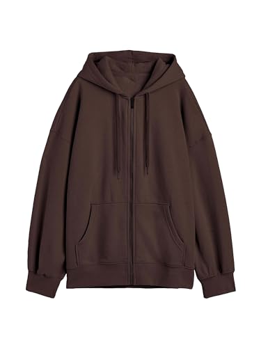 Image of DROBE Relaxed Fit Plain Cotton Blend Full Sleeves Hodded Zipper Jacket for Women