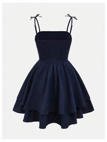 Image of SHENHE Girl's Smocked Ruched A Line Swing Dress Layered Tie Shoulder Flowy Cami Short Dress