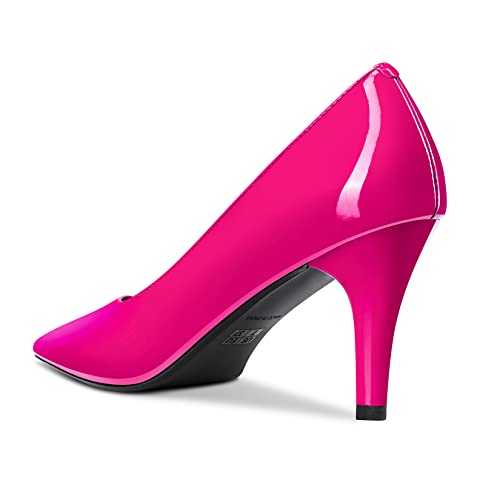 Aachcol Women Stiletto Mid High Heel Pumps Slip-on Pointed Toe Dress Shoes Office Party Patent 3 Inch3