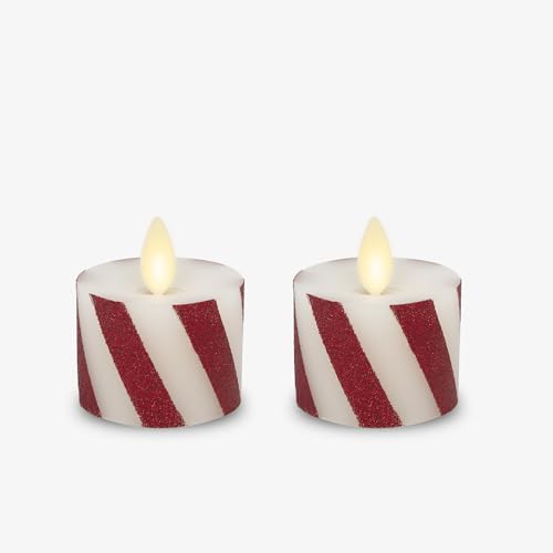 Image of Luminara 2-Pack Moving Flame LED Flameless Tealight (1.4 inch x 2 inch) Battery Operated Plastic LED Flameless Tea Light Smooth (Candy Cane Red)