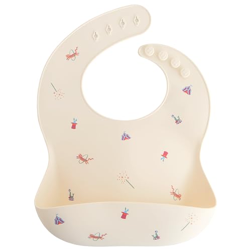 Image of mushie Silicone Baby Bib | Adjustable Fit Waterproof Bibs (Circus)