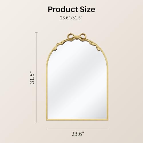 Image of Gold Arch Bow Mirror, 31 inchx24 inch Vintage Mirror with Metal Frame