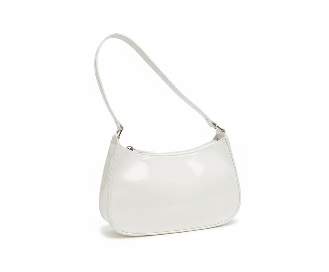 Women’s Glossy Shoulder Bag | Mini Hobo Handbag for Girls & Ladies | Stylish Patent Leather Purse for Party & Daily Use-White-picture-48