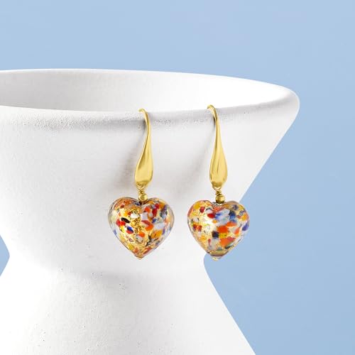 Ross-Simons Italian Murano Glass Heart Drop Earrings in 18kt Gold Over Sterling3