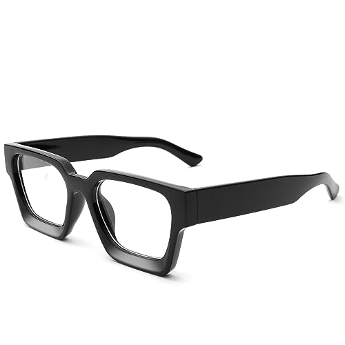 Image of Braylenz Square Thick Frame Blue Light Glasses for Men Women Fashion Clear Computer Eyeglasses