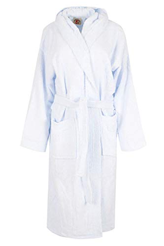 Unisex Hooded Bathrobe 100% Cotton Soft Men Women Dressing Gown (White, L/XL) Unisex Hooded Bathrobe 100% Cotton Soft Men Women Dressing Gown (White, L/XL)