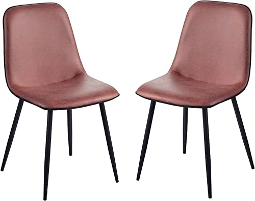 SJIALEN Modern Dining Chairs Set of 2, for Lounge Office Backrest Soft Faux Leather Seat with Black Metal Legs Kitchen Chairs Kitchen Chair (Color : Brick red, Size : 42x45x88cm)