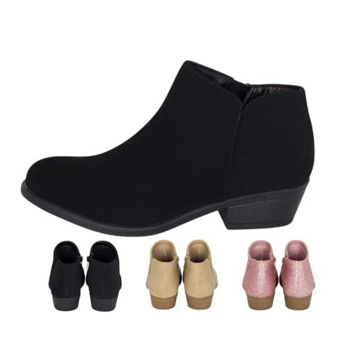 Chariot & Co - Garza IIS- Girls/Kids/Childrens Round Toe Stacked Heel Zipper Western Ankle Boot